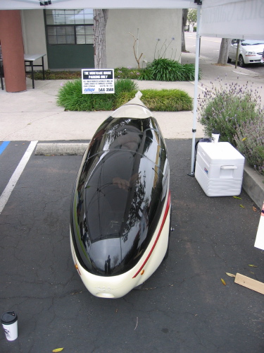 Craig's velomobile with the top down.