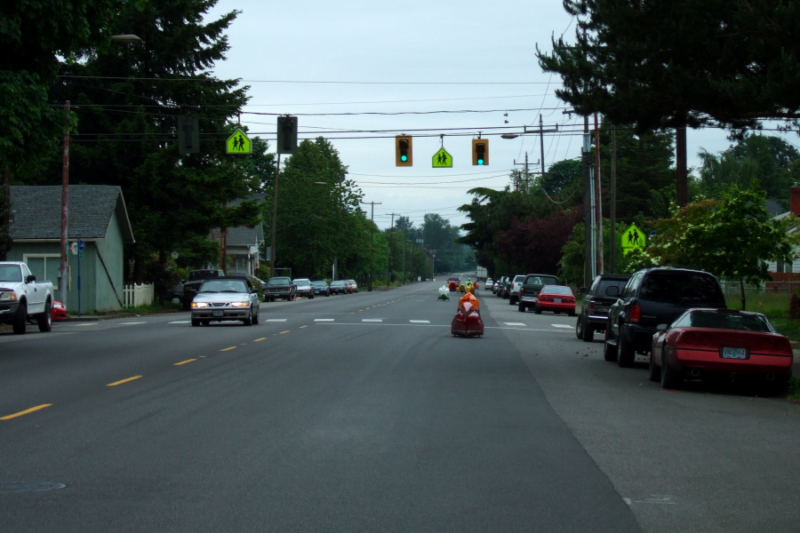 Velomobiles have taken over the street.