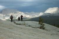 Ron, Stella, and Frank descend from Lembert Dome.