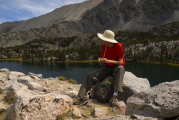 Bill stops at Box Lake for a snack.