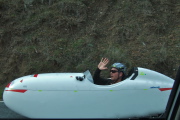 Greg Thomas in his Carbon Quest velomobile.