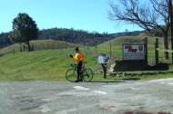 A rider stops at the fire station.