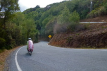 Bill winds up for the last hairpin curve.