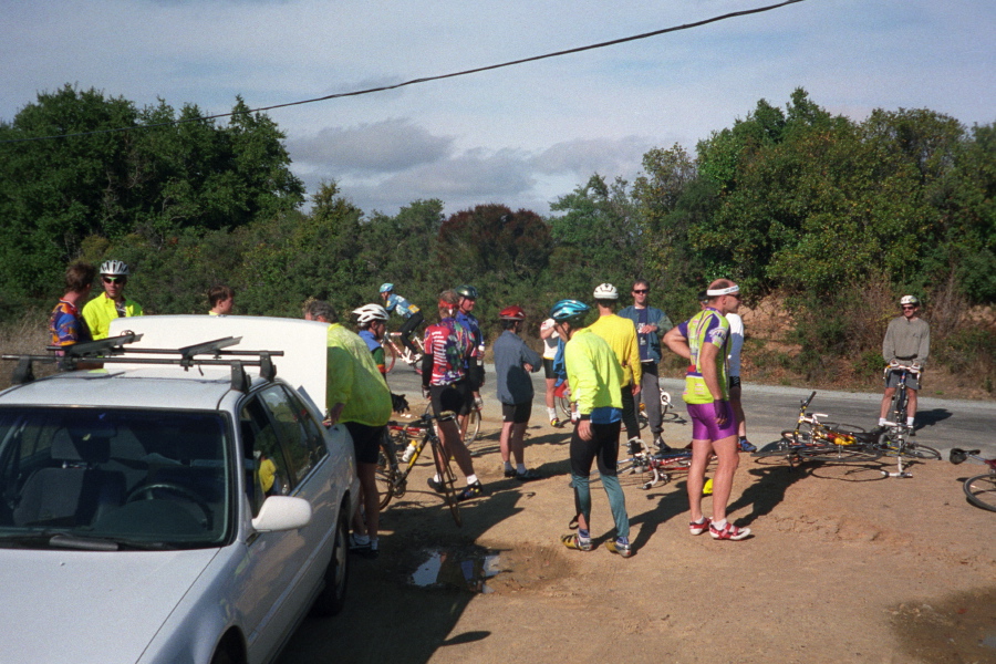 Climbers resting at the top of the climb at McGill Rd.