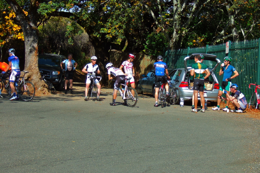 Early finishers cool off.