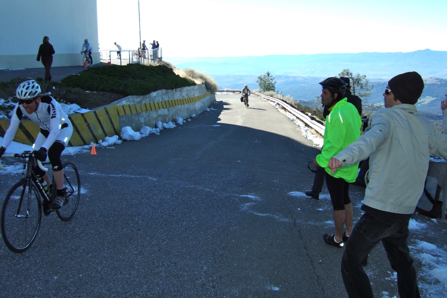 Tim Clark crosses the line...