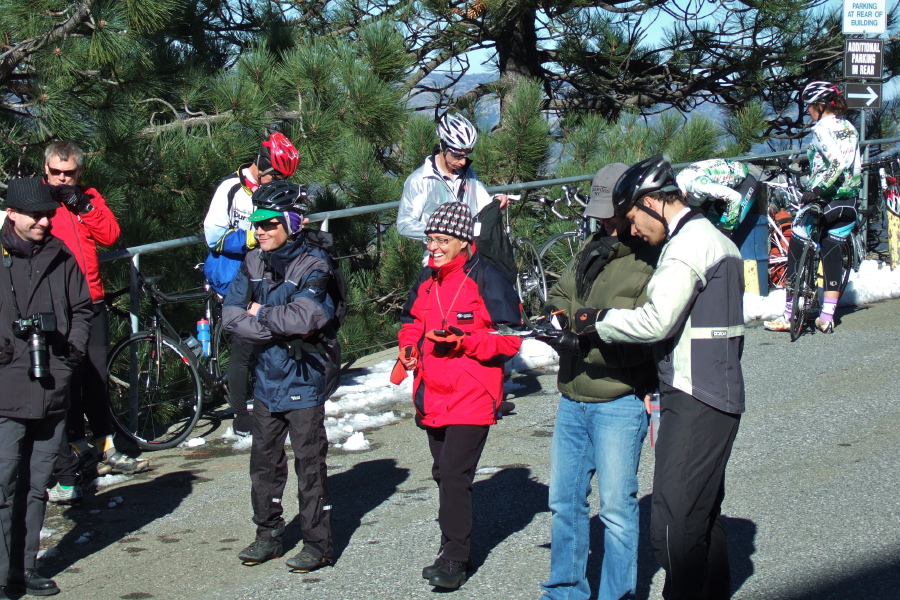 Finish line crew enjoys the sun...