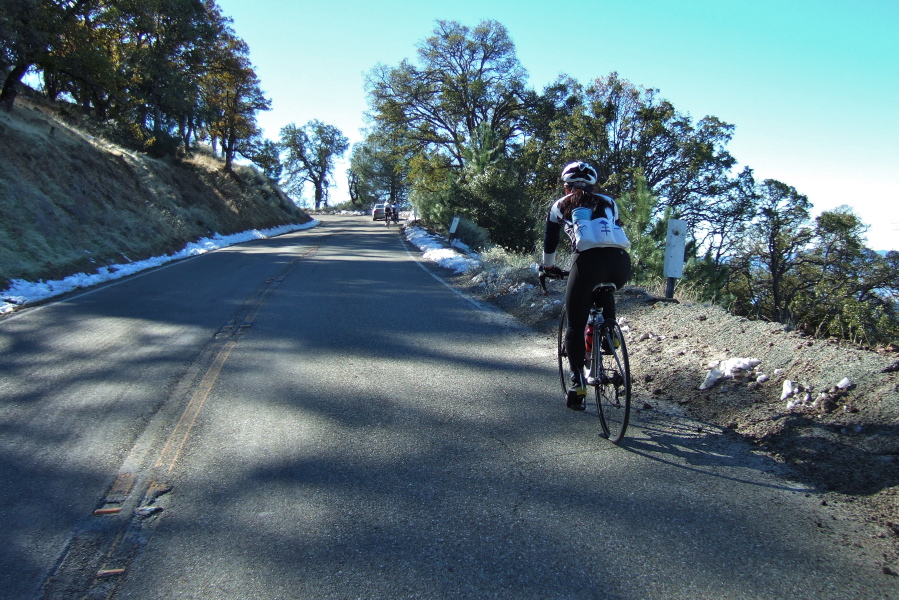 Snow along the road near the summit