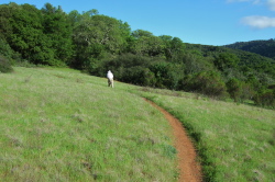 David presses up the trail without stopping.