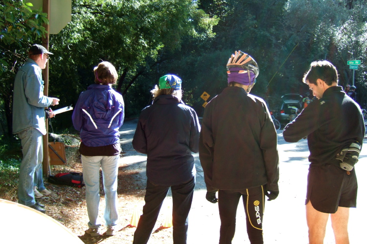 Finish line volunteers at the top of Alba Rd.