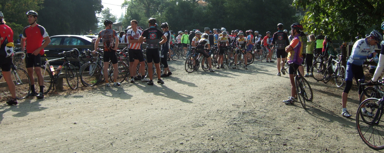 Getting ready to leave the parking lot in groups.