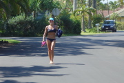 And then walks back to the house in bare feet.