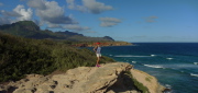 Laura atop the lithified cliffs of Makawehi
