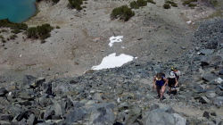 We climb the pile of rock before Deer Pass.