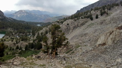 Marc and Trudy (lower center) head down quickly from Duck Pass.
