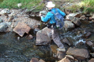 Frank crosses Parker Pass Creek