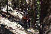 Frank and Stella discuss whether they will continue after an hour of walking.
