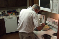 David preparing linguini alfredo.