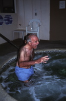 David eases into the spa after a long day of hiking.