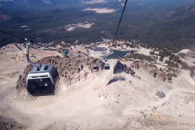 Starting the trip down in the gondola.