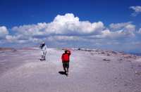 David and Ron hold onto their hats on Mammoth Mountain.