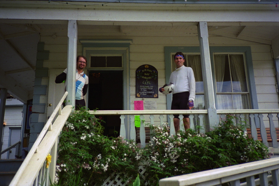 Richard and Bill stop for a snack in Bolinas.