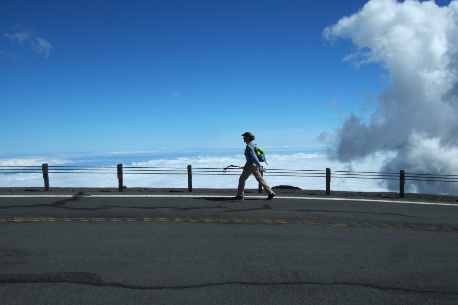 Walking on terra firma but as high as an airplane.