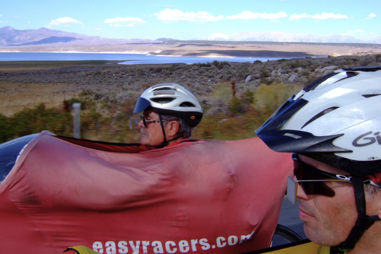 Ron and Bill ride on Lake Crowley Rd. past Lake Crowley.