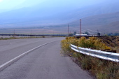 Descending southbound US-395 to McGee Creek in smoky air.