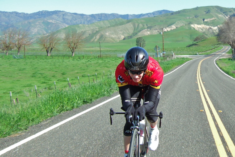 Down on the aerobars while riding through Lonoak.