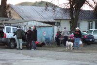 Volunteers gather 'round the registration area.