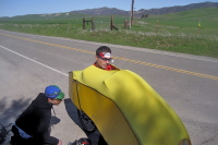 Dan Connelly inspects the bike at the Bitterwater rest stop.