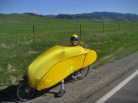 Bill takes a quick break at the Bitterwater rest stop on the return leg.