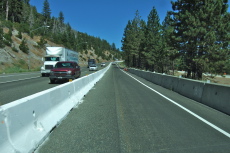 Driving on the westbound side through a construction zone near Camp Spaulding