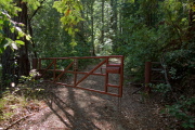 The gate at the park boundary is ajar.