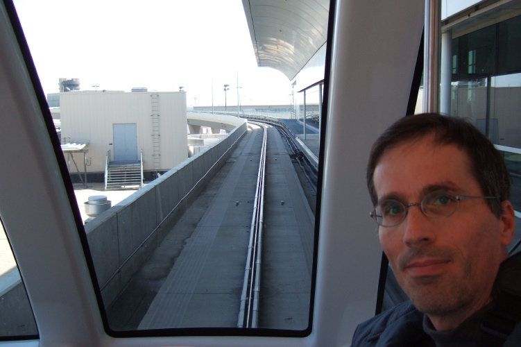 Changing terminals on the DFW Skylink.