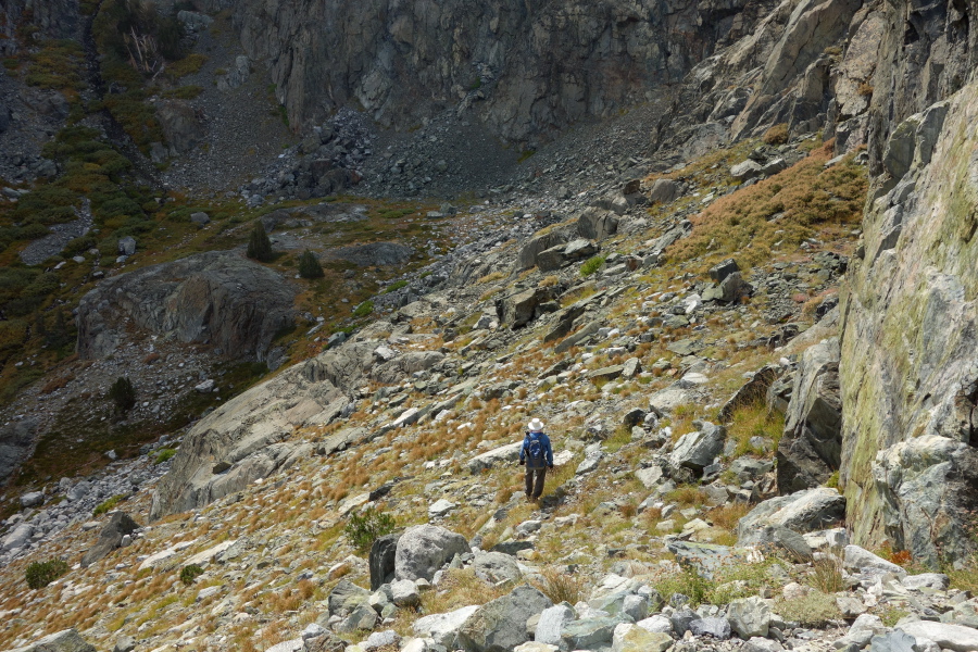 Frank reaches the easier lower part of the Class 2 descent.