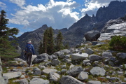 Frank leads the way down the Class 2 route over the top of a broad chute.