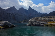 The Minarets rise over Minaret Lake.