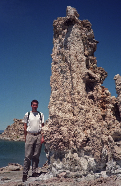 Bill next to a large tufa tower.