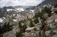 David on the Mono Pass Trail above Ruby Lake (left).
