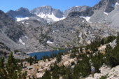 Dad climbs to Mono Pass above Ruby Lake.