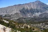 Dad climbs to Mono Pass over Little Lakes Valley.