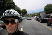 Traffic jam in downtown Half Moon Bay. (70ft)