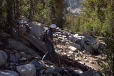 Stella does a little cross-country hiking to get to Chickenfoot Lake.