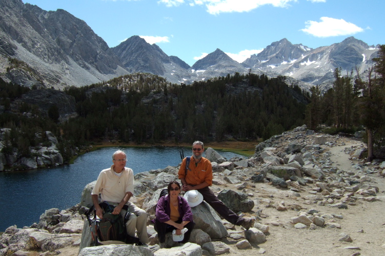 David, Stella, and Frank rest by Box Lake.