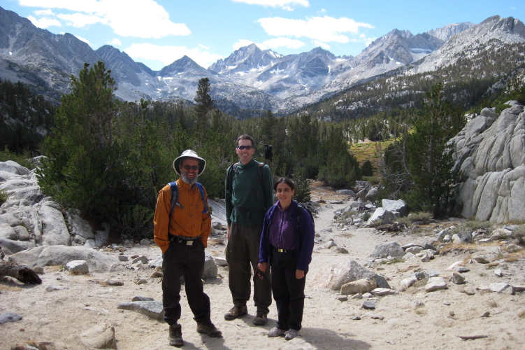 Frank, Bill, and Stella at the view of the peaks on the Morgan Pass trail.