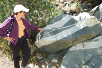 Stella points out the interesting striped rock.