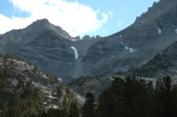 The Hourglass couloir between Pip-squeak Spire (13268ft) and Mt. Dade (13600ft).