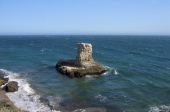 A small island off the coast.